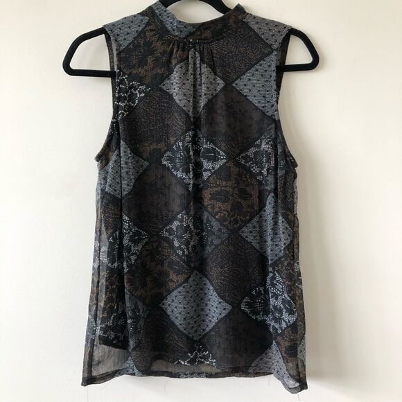 CREAM High Neckline Dark Floral Sleeveless Blouse - Picture 1 of 8